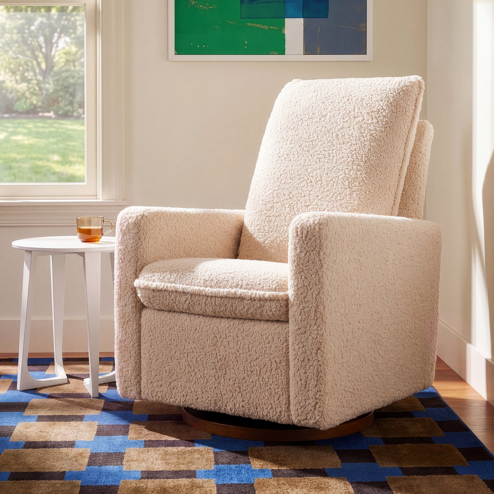 Cali Swivel Glider, Beige Boucle/Black Base