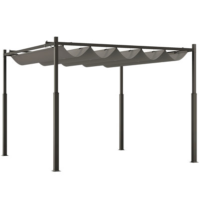 3 X 3m Metal Pergola With Retractable Roof & Magnetic Fixture, 180gsm Pa-coated Canopy (upf30+), 80mm Metal Column, 8 Ground Stakes & 8 Anchor Bolts, Outdoor Garden Gazebo, Grey