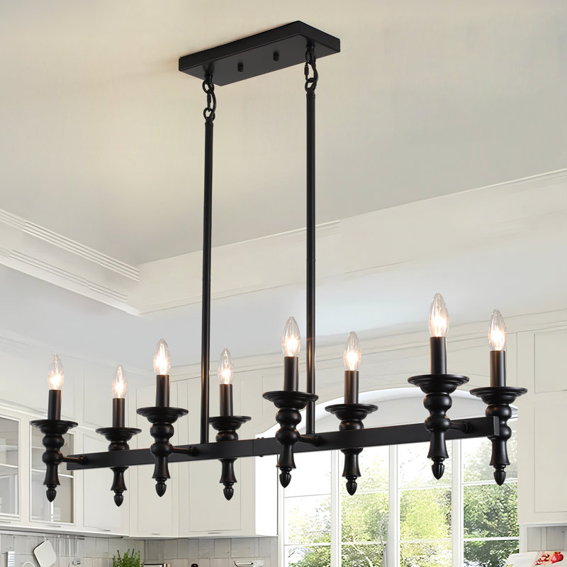 8 - Light Dimmable Retro Candle Kitchen Island Chandelier, Matte Black