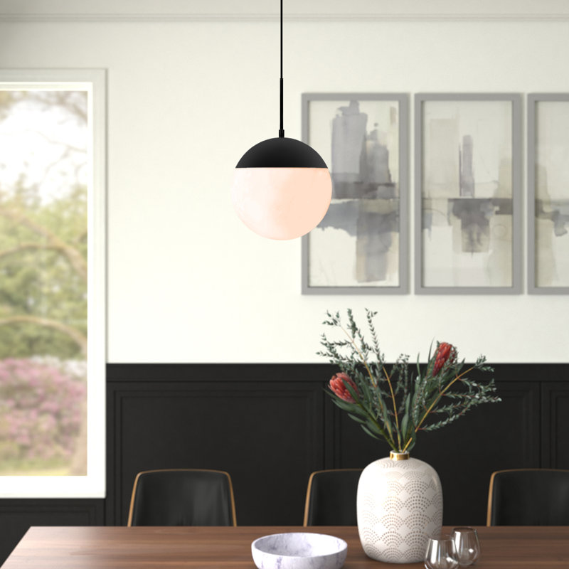Yearby 1 - Light Single Pendant, Frosted White, Black, 69" H x 12" W x 12" D