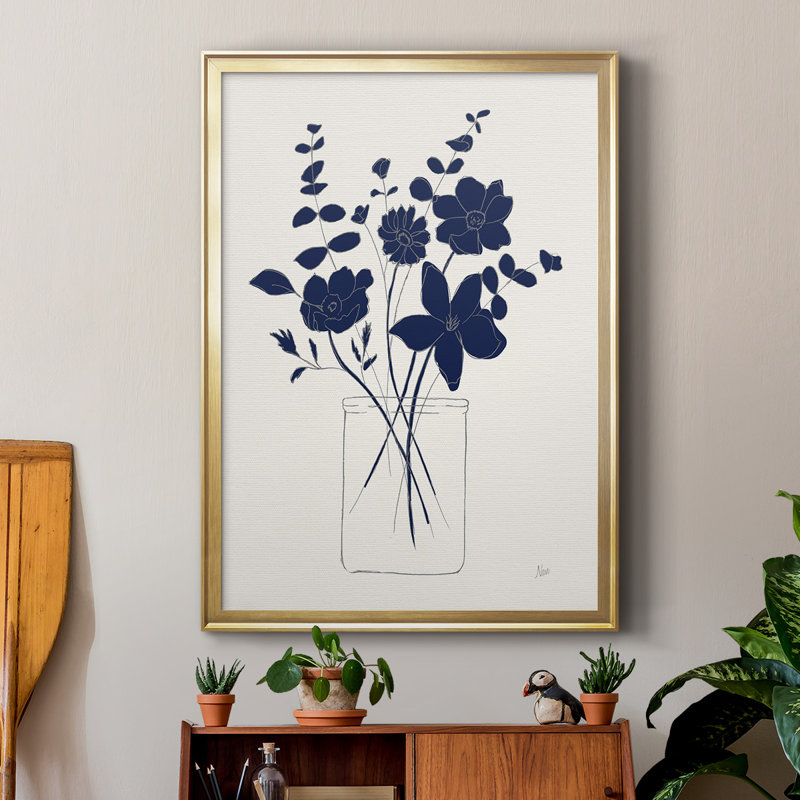 Indigo croquis I, reproduction encadrée de qualité supérieure - prêt à être accroché, Or, H 42,5 po x l 30,5 po x P 1 po