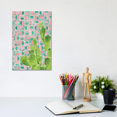 Pink Tile Agave by Jen Bucheli - Wrapped Canvas Painting