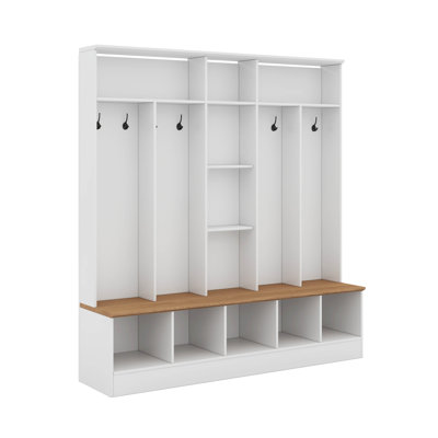 Wide Design Hall Tree With Storage Bench, Minimalist Shoe Cabinet With Cube Storage & Shelves