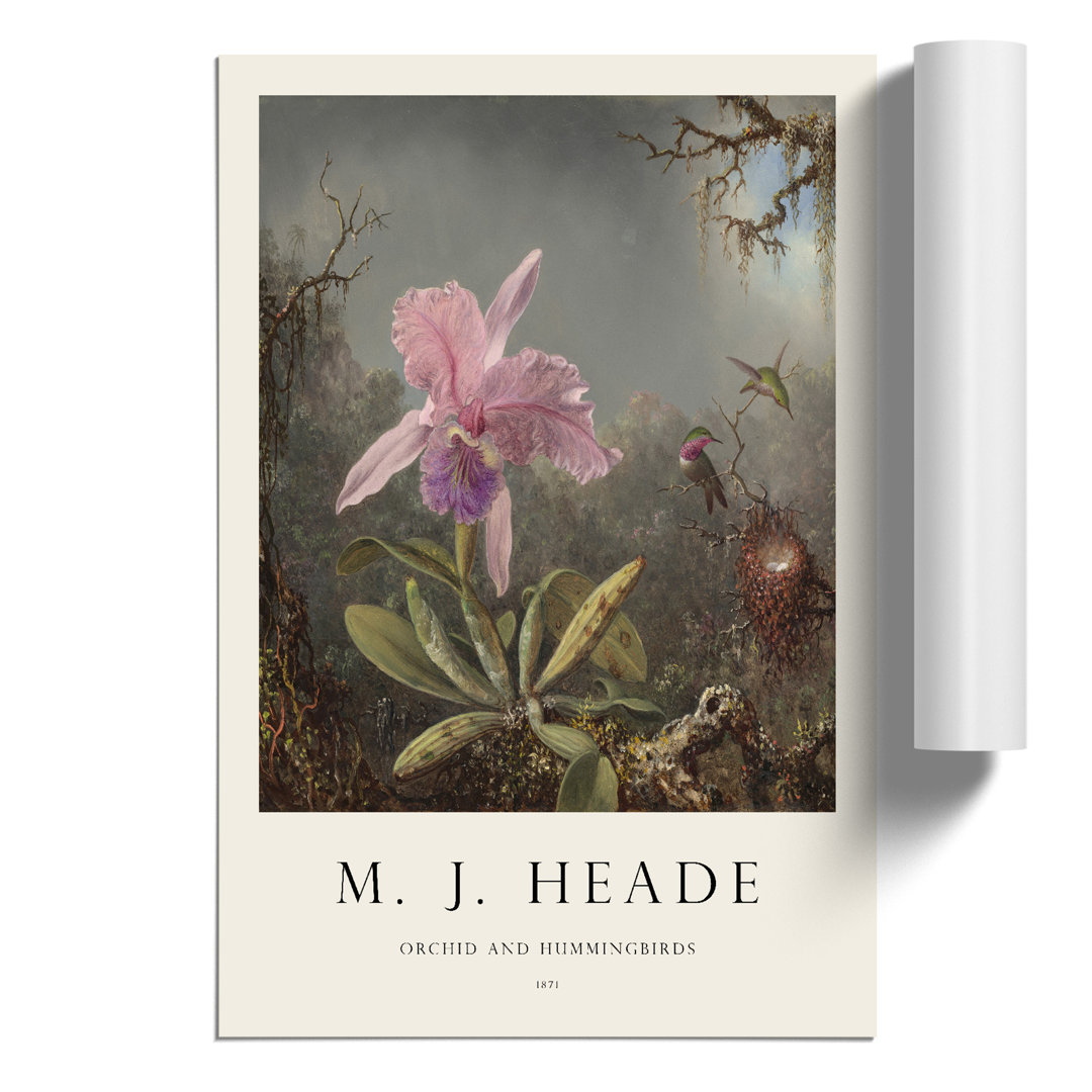 Cattleya Orchid and Hummingbirds Print by Martin Johnson Heade - Frameless Print