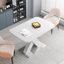 Table de salle à manger moderne carrée, extensible, plateau de table blanc + pied de table en MDF en X avec base en métal