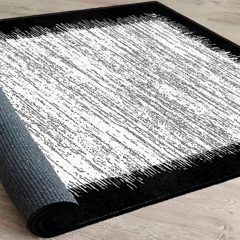 Premium Cotton Area Rug, 3.3 x 4.9 Feet | 100% Cotton, 1200 g/m² | Pile Height: 0.4 in, Total Thickness: 0.3 in | Antibacterial, Non-Slip PVC Underside, Machine Washable | Elegant White, Grey & Black Design for Modern Living Spaces