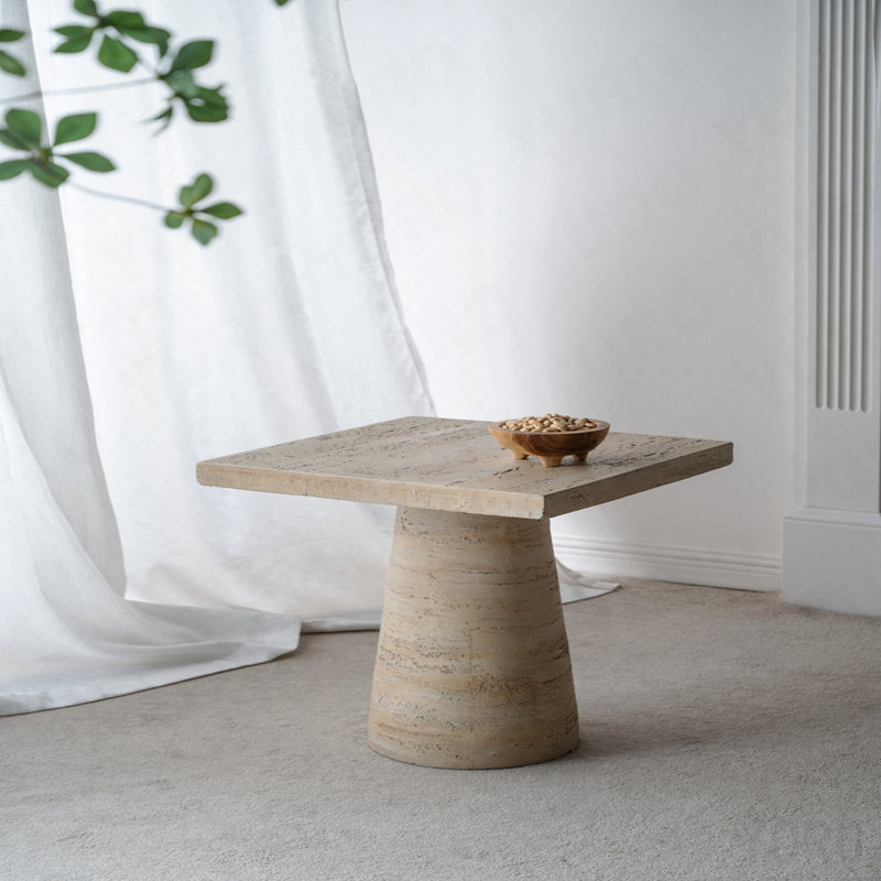 Table d'appoint carrée crème avec base à piédestal 20 po x 20 po x 24 po