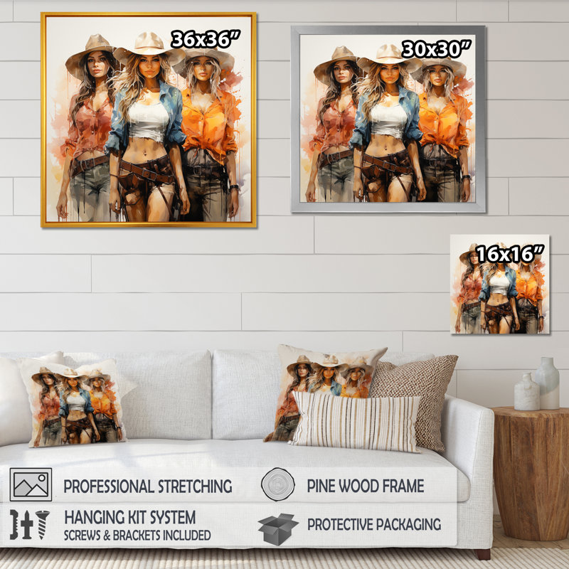 Cowgril Beauties Of The Ranch I - Art mural, Cadre flottant doré, H 30 po x l 30 po x P 1,5 po