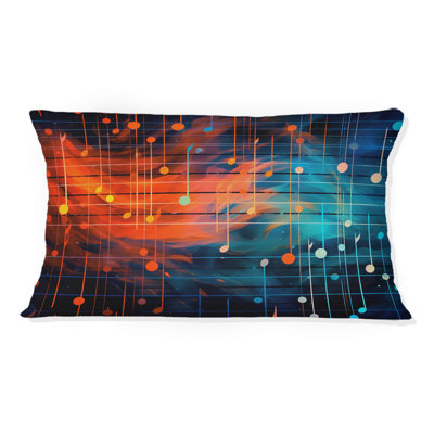 Vagues de notes de musique en orange et bleu rétro I - coussin décoratif imprimé de musique