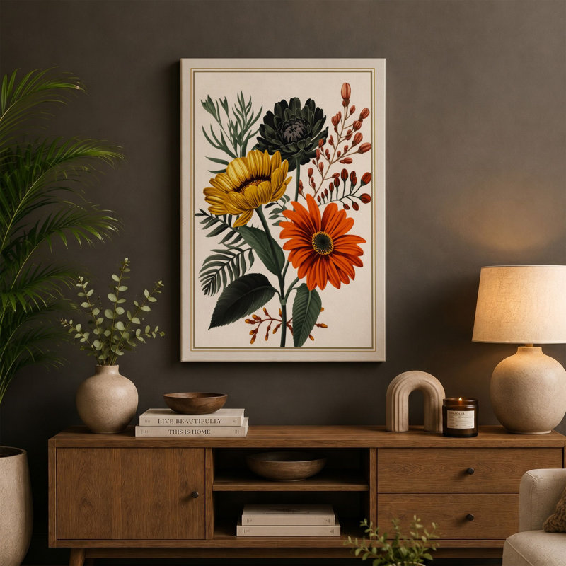 Study in Bloom Botanical - Wrapped Canvas, 30x20 - 76.2 x 50.8 cm, Cream Border