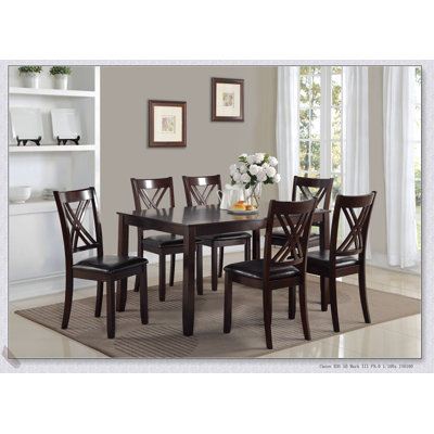 7-Piece Transitional Dining Set with Brown Espresso Table and PU Upholstered Chairs for Elegant Dining Experience