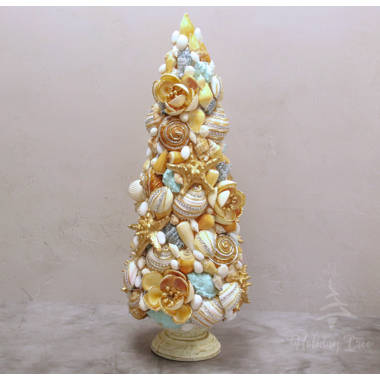 Handmade Golden Christmas Tree with Beads Made from Sea Shells Stock Image  - Image of december, decoration: 170329387