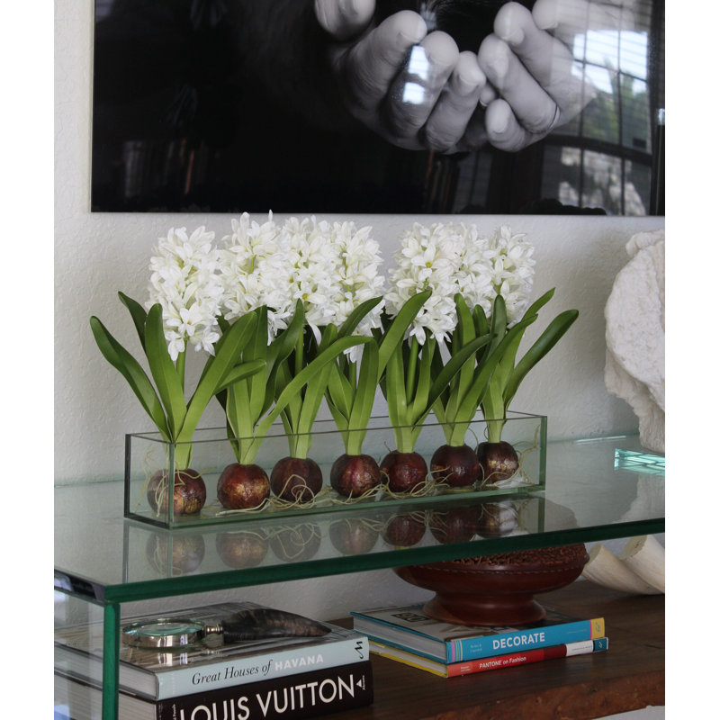 Orchids Centerpiece in Glass Planter, 16" H x 24" W x 4" D, White