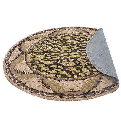 Hand Tufted Wool Oriental Indoor Area Rugs - Round, Brown Beige Color, Oriental Design, High Pile Thick Handmade Anti Skid Area Rugs for Living Room, Bed Room