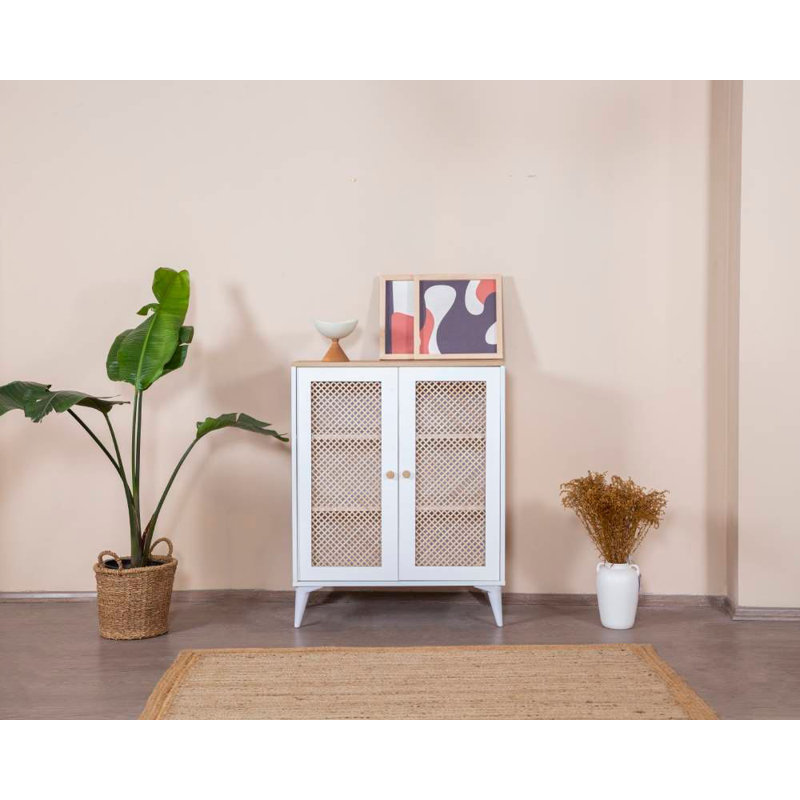 Modern Scandinavian Sideboard with Soft-Close Doors, White & Oak, 35.4 x 41.3 x 16.1 inches | 100% Melamine Coated Chipboard, MDF Frame, Pine Wood Decor | Numerous Shelves & Wall-Mountable Design, Elegant Storage Solution