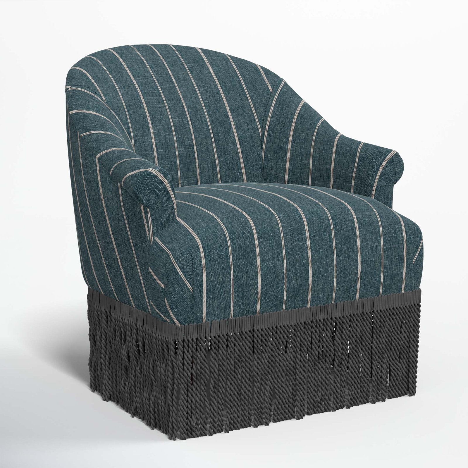 Callie Barrel Chair, Black, Fritz Indigo Stripe