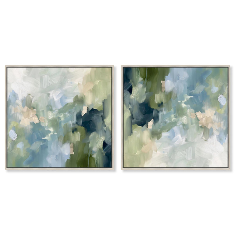 «Minted Brush Set Canvas» par Art Remedy, H 31 po x l 31 po, Cadre argenté
