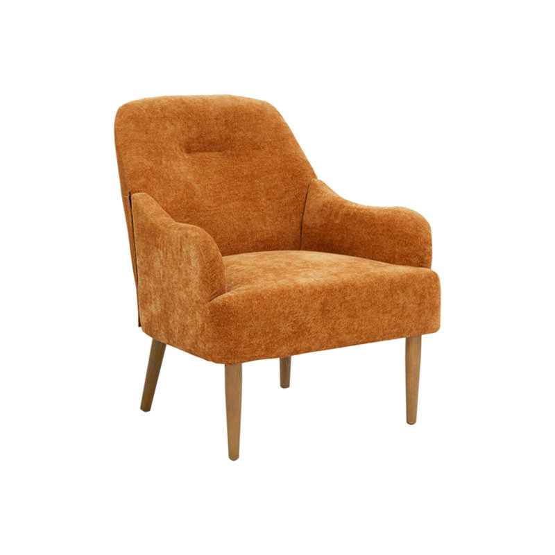 Fauteuil en chenille avec pieds en bois, Orange