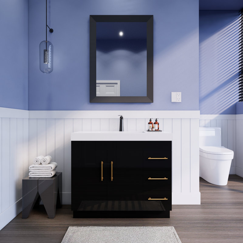Luleya 41.73228'' Single Bathroom Vanity with Acrylic Top, Gloss Black