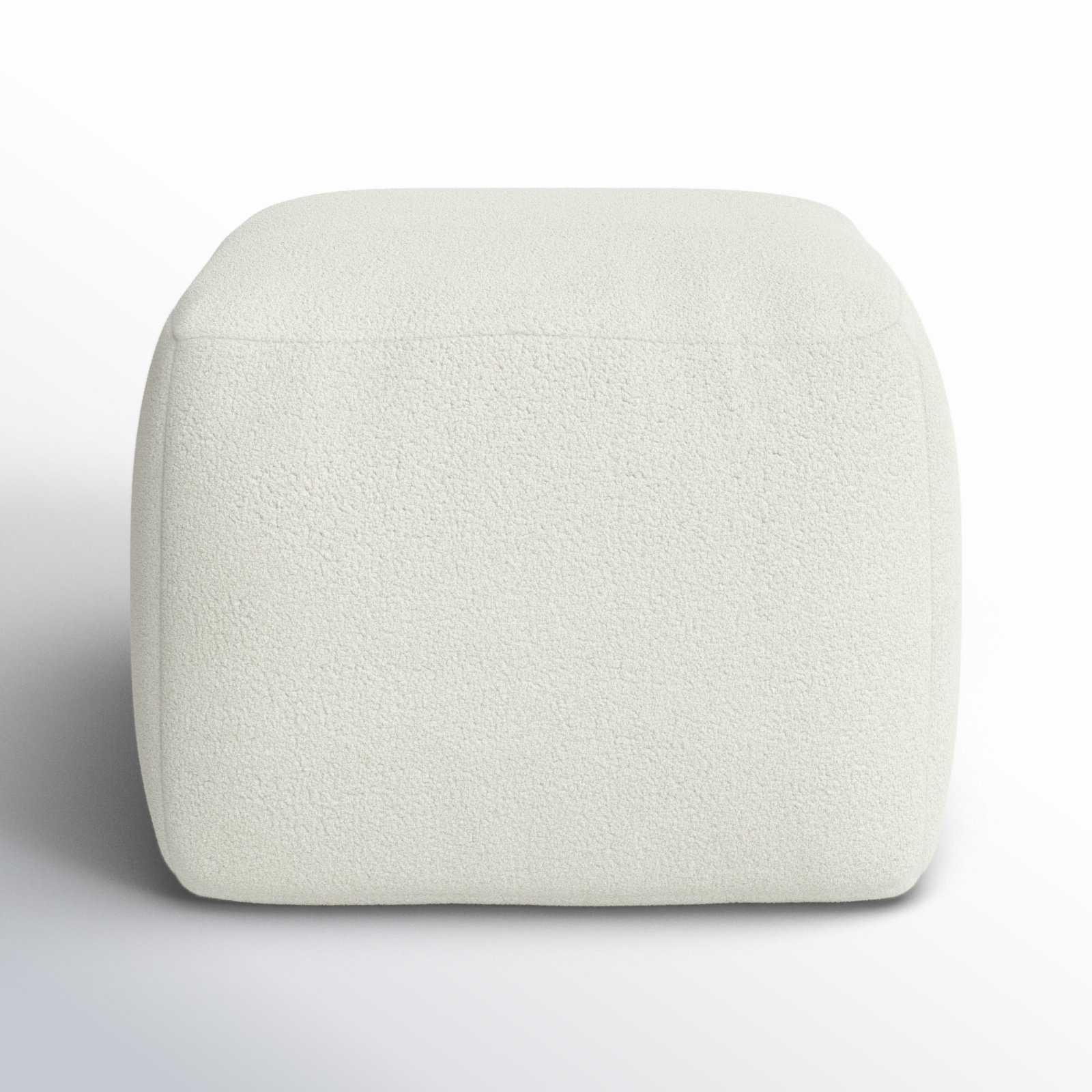 Inaki Upholstered Pouf, White Faux Lams Wool