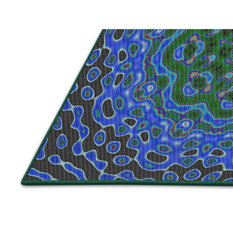 Tapis bleu/vert tissé à la machine, Rectangle 2 pi x 4 pi