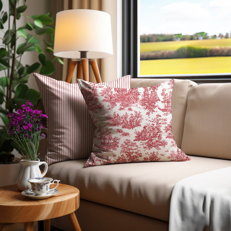 Housse de coussin réversible en coton Red Jamestown Toile, H 15 po x l 15 po