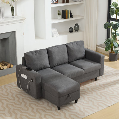L-shaped 3 Seater Convertible Sofa With Led, Usb And Ottoman
