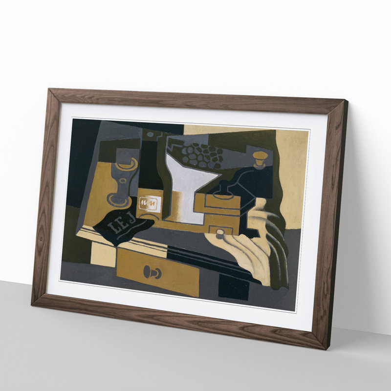 The Moulin Cafe by Juan Gris - Picture Frame Painting, 27cm H x 36cm W x 2cm D, Walnut Framed