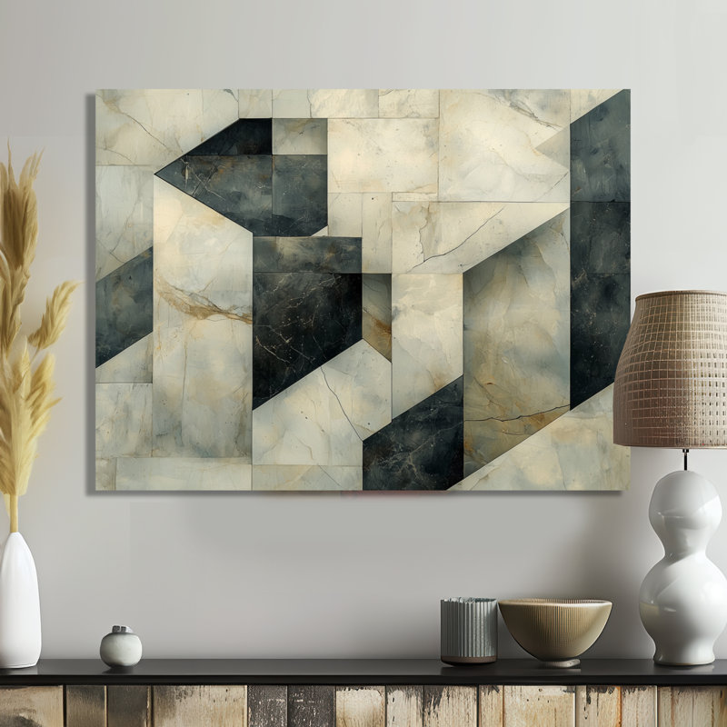 Fragmented Luxury Geometric Marble Mosaic - Art mural abstrait en marbre, H 12 po x l 20 po, Toile tendue sur cadre