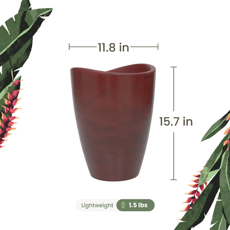 Pot à fleurs rond Vinisha ECOBO EcoFriendly, H 15,8 po x l 11,8 po x P 11,8 po, Rouge