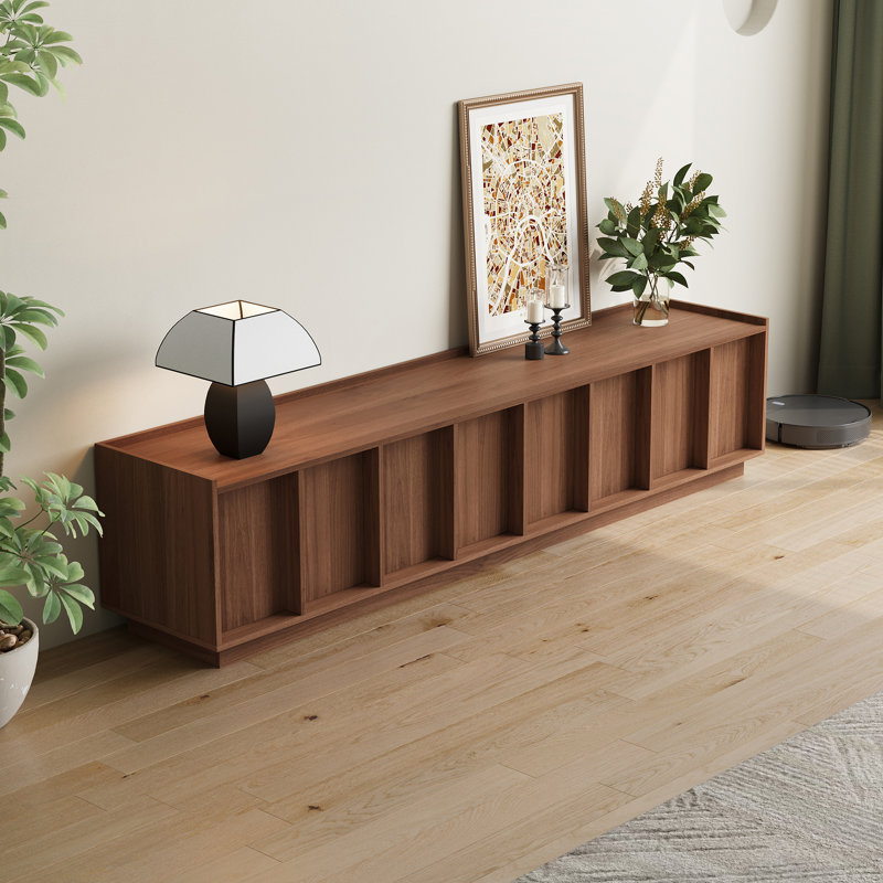 Meuble télé 78,74 po avec grain de bois brun et console Mid-Century moderne avec 4 armoires, Brown
