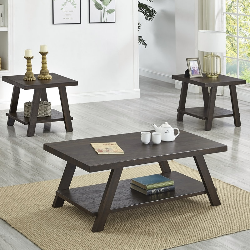 Table basse rectangulaire avec plateau en bois manufacturé et tablette, Black