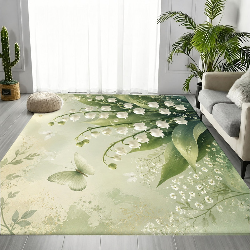 Tapis botanique Lily of the Valley Butterfly, Rectangle 8'2" x 5'11" (250 x 180 cm)