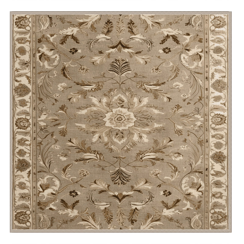 Tapis brun Tabriz lavable à la machine, Carré 7 pi