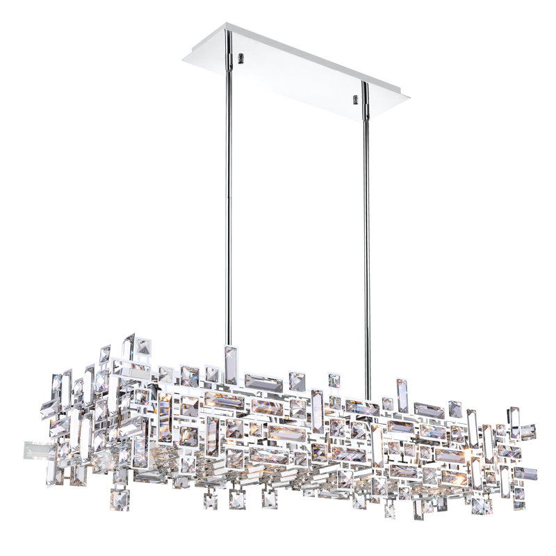Lustre en chrome pour salle à manger 35 po Scranton pour salle à manger, grande salle - conception d'îlot / de table de billard 12 lumières avec base d'ampoule G9 - compatible DEL, panneaux en cristal angulaires - certifié BACL