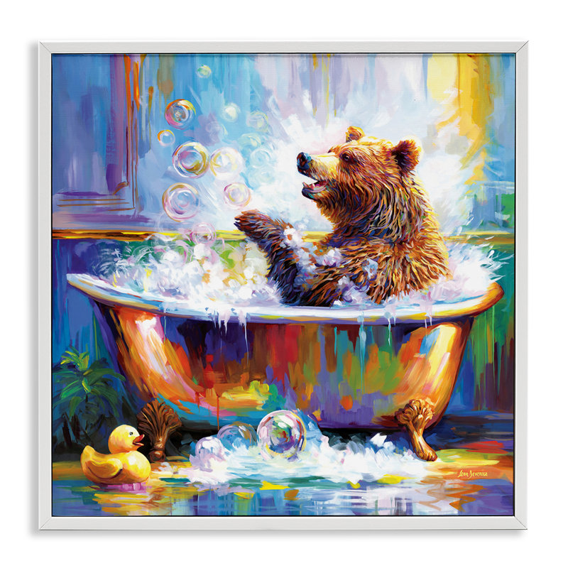  Ours heureux dans la baignoire, estampe numérique par Leon Devenice, H 24 po x l 24 po