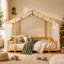 Lit cabane complet avec baldaquin, guirlande lumineuse et barrières de sécurité, lit plateforme en bois pour enfants avec sommier à lattes, sans sommier tapissier nécessaire-972769380
