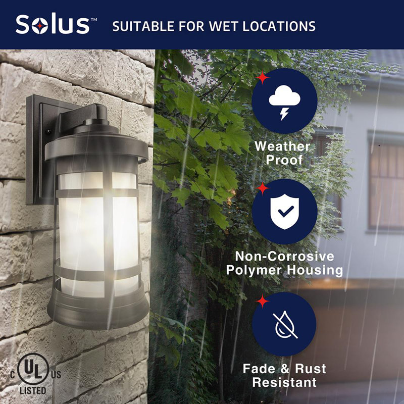 Solus Artisan Small Cylinder Wall Mount Security Lantern with Frosted Lens, Dusk-to-Dawn Sensor & Motion Sensor, Black