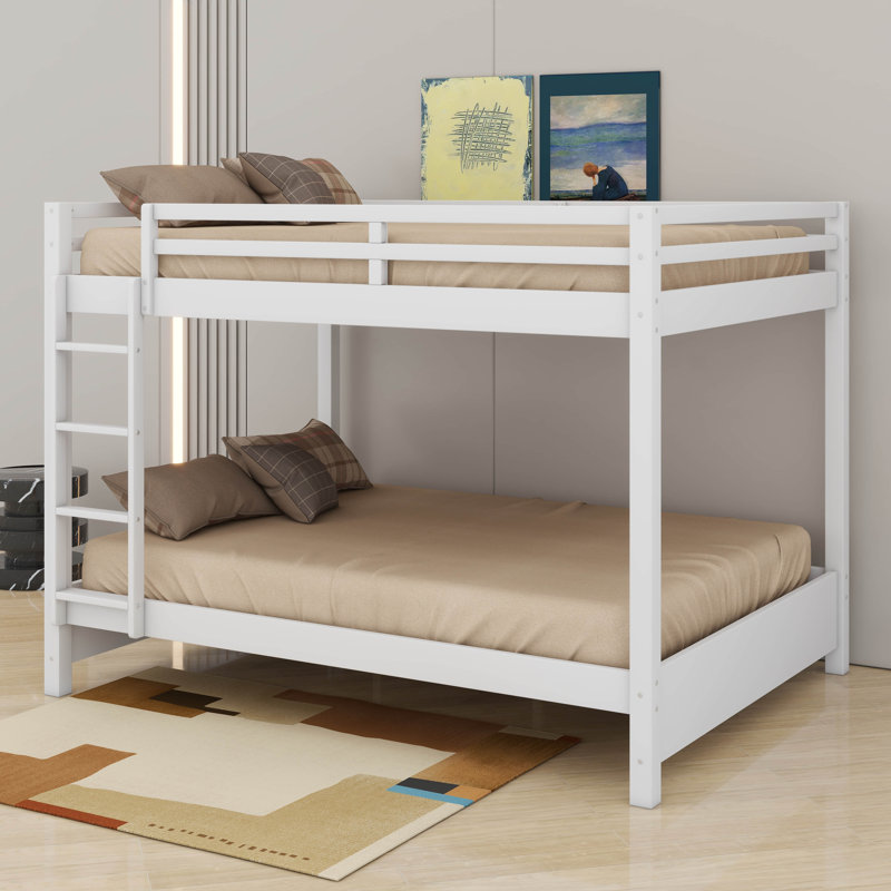 Queen Size Bunk Bed With Ladder, White