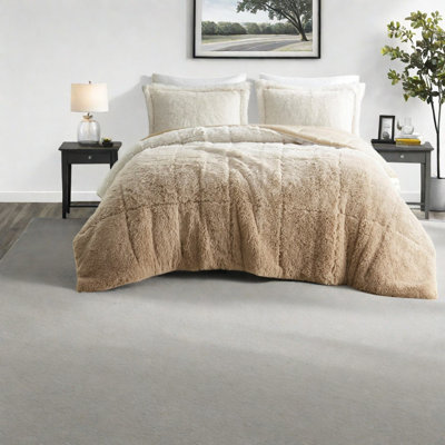 Cozy Bedding Sets, Polyester Twin Xl Ombre Faux Fur For Modern Home