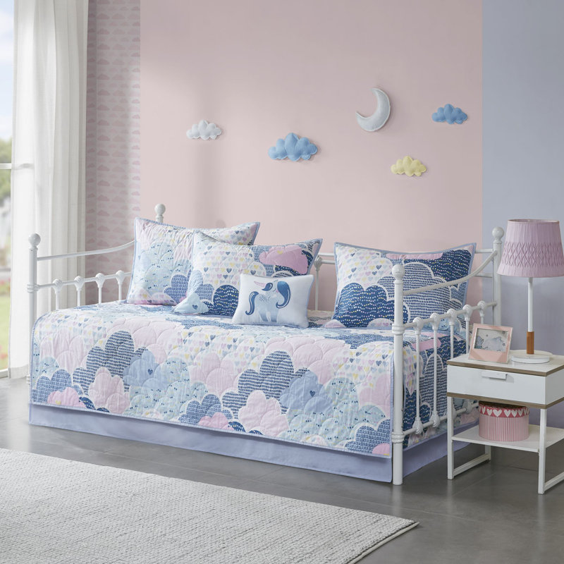 Whimsical Blue Cotton Reversible Kids Daybed Set