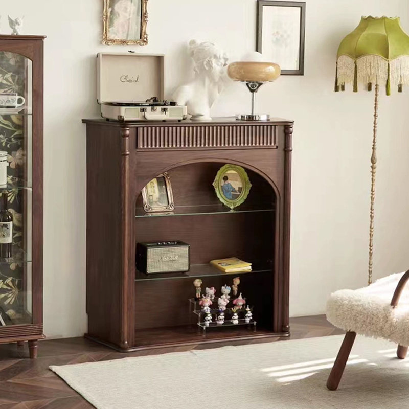 Nut-Brown Solid Wood Freestanding Fireplace, Nut-Brown