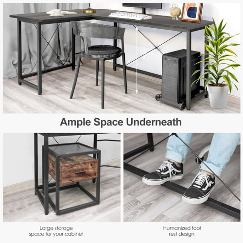 Inbox Zero Eichael L-Shaped Metal Base Computer Desk & Reviews | Wayfair