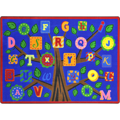 Alphabet Leaves Blue Area Rug