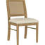 Table de salle à manger 7 de style côtier avec finition délavée, table extensible rectangulaire, base en tréteaux, chaises de canne tissées à la main et sièges rembourrés beiges pour les grands rassemblements