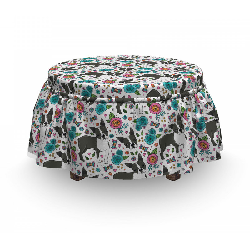 Housse pour repose-pieds boston terriers et fleurs