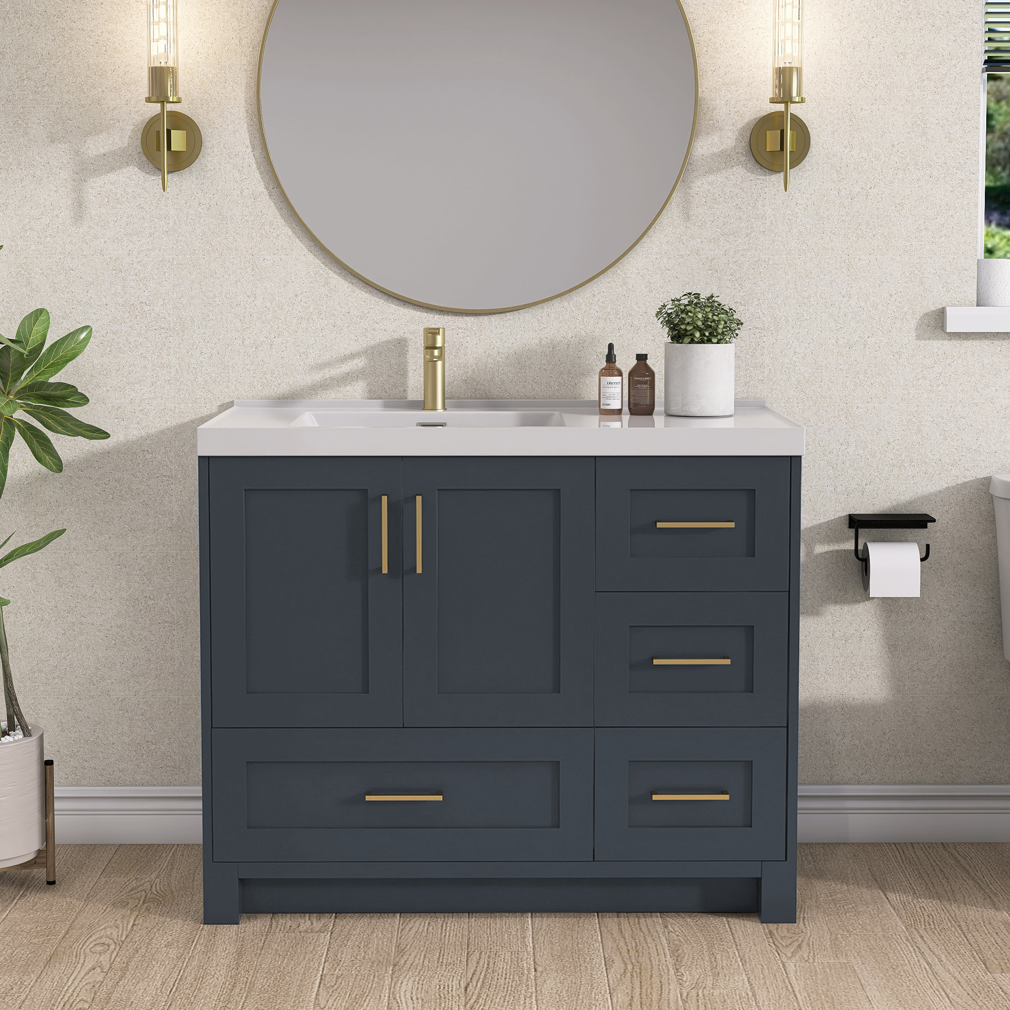 ZEAFIVE 42 Inch Freestanding Bathroom Vanity With Sink Combo Set Solid ...