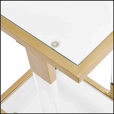 Golden Side Table With Acrylic Legs And Tempered Glass Top, Perfect For Modern And Stylish Living Spaces