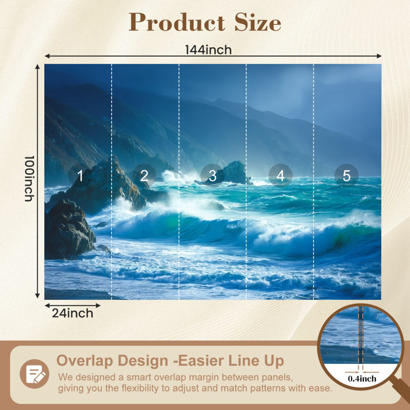 Papier peint auto-adhésif Beach Ocean Teal, L 144 po x l 100 po