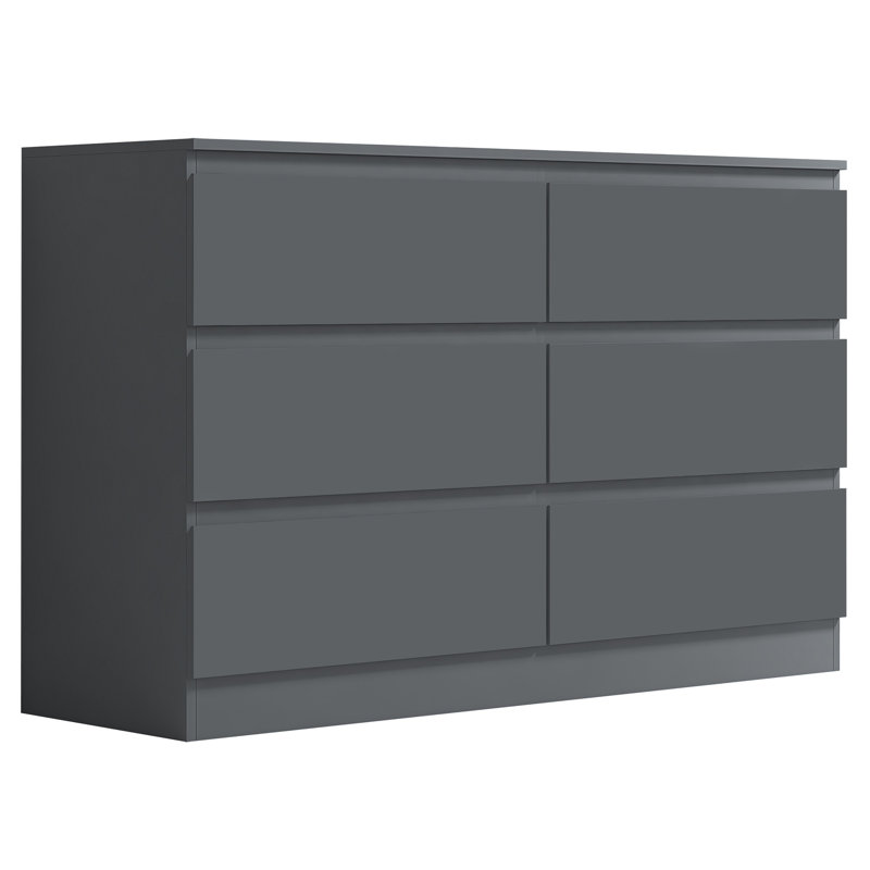 Swidbert 6 Drawer Wide 3+3 Chest Of Drawers - Matt Dark Grey